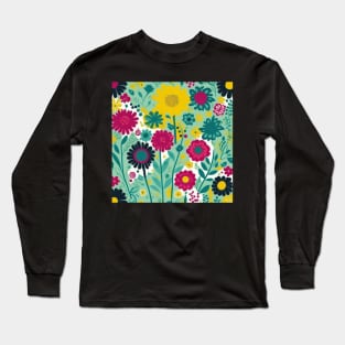 A Playful Bouquet of Vibrant Flowers Pattern Long Sleeve T-Shirt